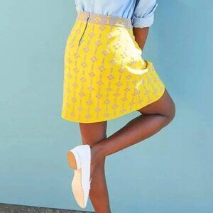 Anthropologie Maeve Retro Quant Mini Skirt  Sweater Knit Size L Yellow/Gray